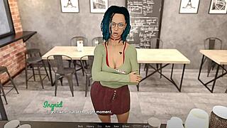 Busty short-haired blonde struggles taking big cock behind counter