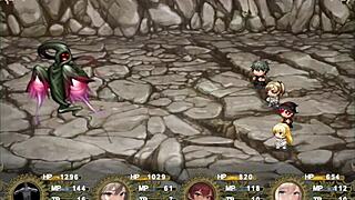 Big-breasted adventurer explores caves with harem.