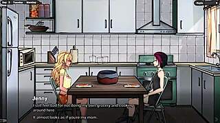 What happens to Jenny on her first day as waitress in hentai game