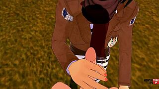 Mikasa jerks eren off before he fucks her passionately