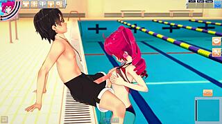 bikini kasane teto and guy fuck in the pool all alone in koikatsu