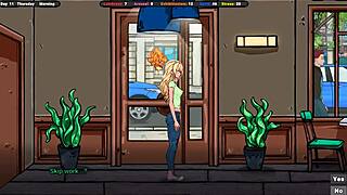 an excited masseur caresses the breasts of an innocent girl in hentai game