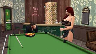 busty redhead fucked hard on billiard table