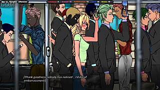 an excited masseur caresses the breasts of an innocent girl in hentai game