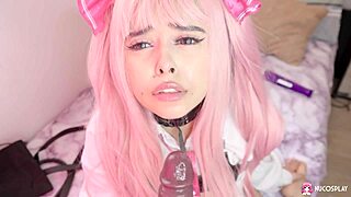 cute pink-haired jennie passionately plays with sex toy 😍