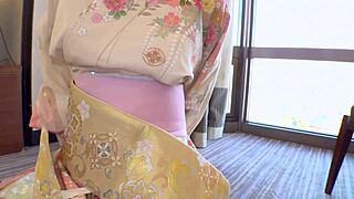 Part 2: Kimono-clad slutty boss milks cock with deepthroat, swallowing four creampies!