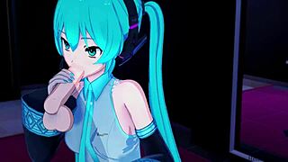 Hatsune Miku takes a lucky guest backstage for intense creampie action