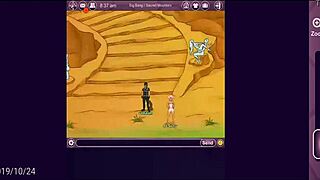 two girls unlock new ffm pose rubbing wet pussies on huge cock in mnf club