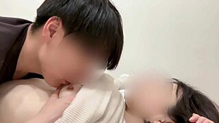 Who wouldn't kiss these milk-covered tits after deep Frenching this sexy Japanese amateur?