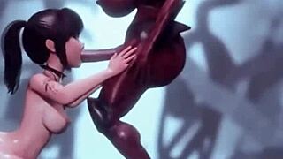 heart pounding watching busty brunette deepthroat demon cock on knees