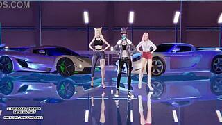 MMD EXID Pink Hot Dance Features Ahri Seraphine Akali K/DA League Legends Hentai Vibes