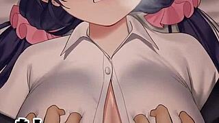 nozomi squeezes pov cock between love live natural big tits