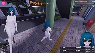 Manaka the femboy flasher struts downtown on her secret uncensored exhibitionism mission in 3d hentai