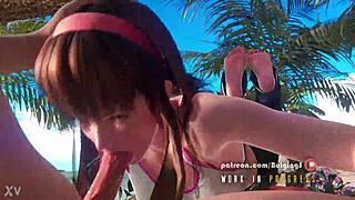 hitomi's dead or alive blowjob turns into 3d anime face fuck