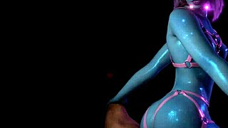 Blue succubus demon grinds and rides monster cock lap dance