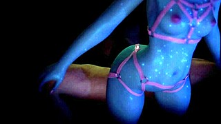 Blue succubus demon grinds and rides monster cock lap dance