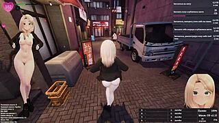 uh she grabs that dildo in fitting room masturbating squirting for old man watching hentai game