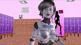 damn, this sexy sexbot poses hot then rides dick reverse cowgirl