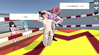 submissive male endures ball kicks in hentai game bdsm scene