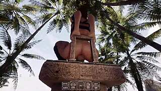 Lara Croft lubes dildo with pussy juices to spark lust mark