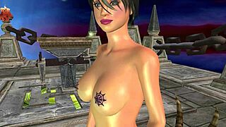 tattooed beauty rubs wet pussy on stone in ancient temple 3d one piece animation