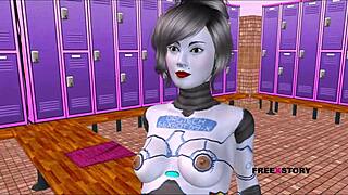 damn, this sexy sexbot poses hot then rides dick reverse cowgirl