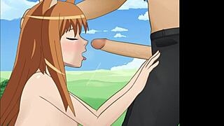 Horo's Redhead Deepthroat Blowjob Devours Spice Wolf Hentai Cock!