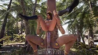 lara croft spreads legs for ancient statue's huge cock creampie gangbang