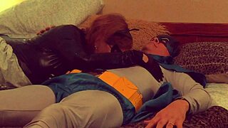 granny catwoman in fishnets SUCKS batman's huge cock hard