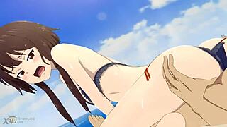 konosuba megumin grinds reverse cowgirl on monster cock at beach. big tits ass bounce to creampie finish.