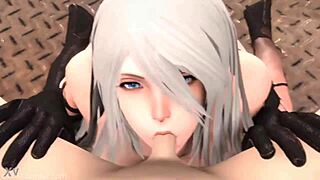 Nier Automata A2 Expertly Swallows Cock in Detailed 3D Anime Blowjob Animation