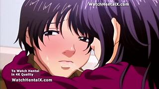 Chubby mature student licks curvy hentai babe's fat pussy outdoors