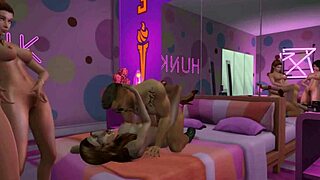 Hunky stud crashes sims hen party for sweaty group orgy cum fest