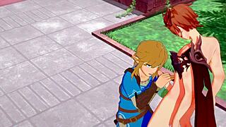 zelda meets genshin tartaglia for yaoi link handjob blowjob anal creampie pov fuck in japanese asian manga game hentai gay