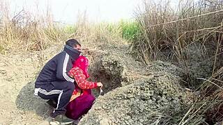 skinny girlfriend's first outdoor public ride on boyfriend's cock turns wild in jungle mangal