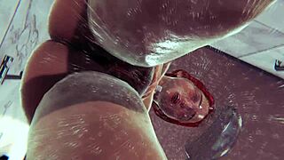 Redhead bathes in steamy 3D anime shower scene